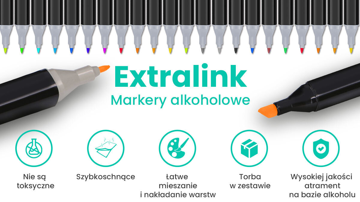Zestaw markerów alkoholowych dwustronnych EXTRALINK (168 sztuk) nie są toksyczne szybkoschnące łatwe mieszanie barw torba w zestawie wysokiej jakości tusz