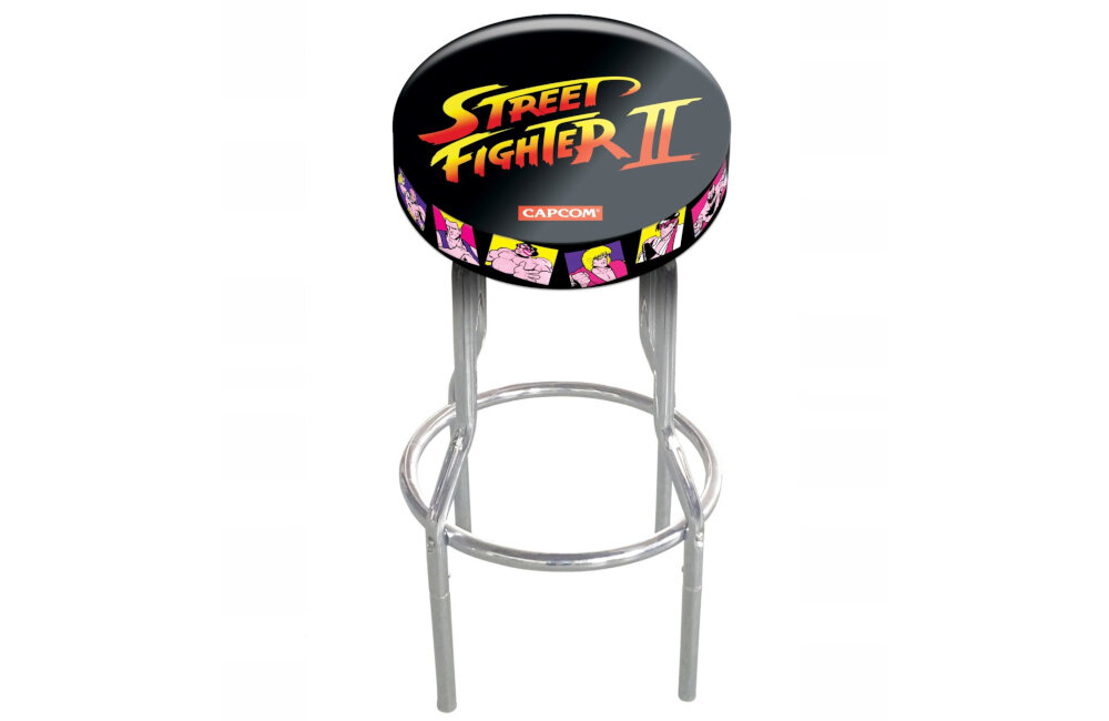 Krzesło ARCADE1UP Street Fighter II Czarny motyw eleganckie chromowane nóżki antypoślizgowe