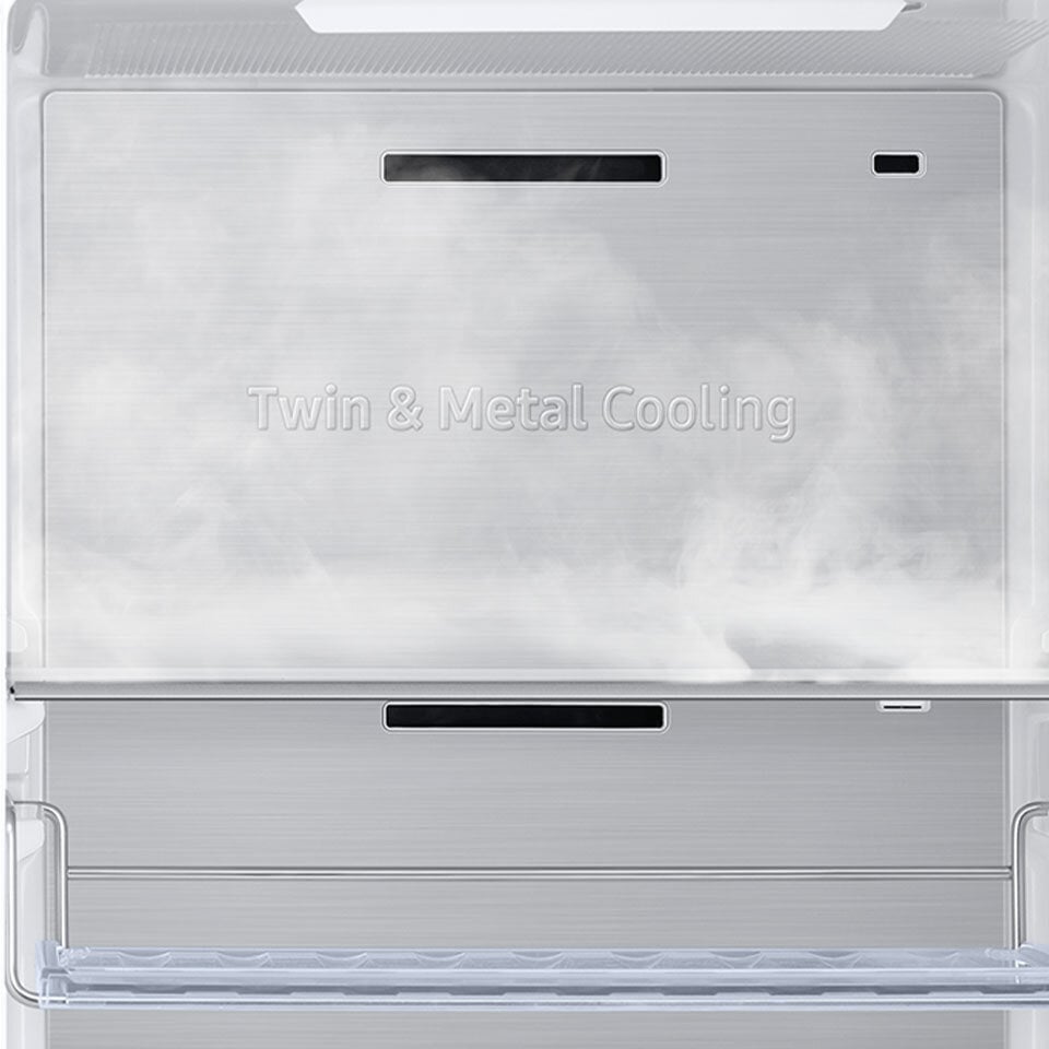 Ilustracja panelu Metal Cooling, który ma za zadanie redukować wahania temperatur podczas otwierania lodówki.