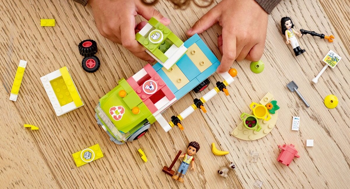 LEGO Friends Ciężarówka recyklingowa 41712 troska o środowisko segregowanie śmieci Buduj z cyfrową pomocą