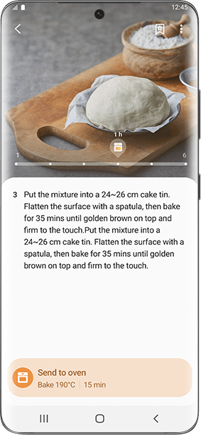 Screen z aplikacji SmartThings Cooking przedstawia wyrastające ciasto