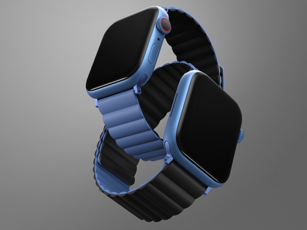 Pasek UNIQ Revix do Apple Watch 1/2/3/4/5/6/7/8/9/SE/SE2/Ultra/Ultra 2 (42/44/45/49mm) Czarno-niebieski, Zmieniaj styl, jak chcesz, Przeplatane przez paski 2 zegarki