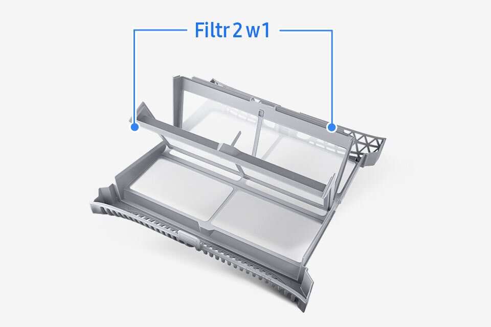 Filtr 2w1 zapewniający właściwą pracę suszarki Samsung został pokazany na grafice