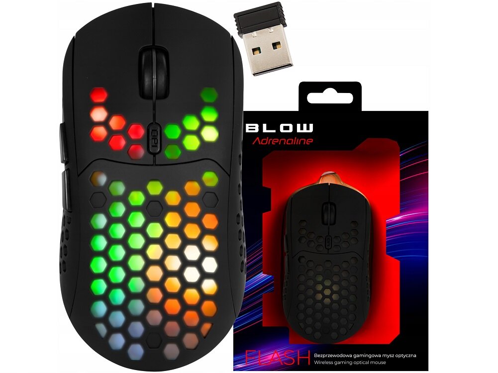 Mysz BLOW Flash dla graczy podświetlenie LED Specjalny kształt nowoczesny design Wielofunkcyjne przyciski USB typu A najwyższa jakość rozdzielczość DPI