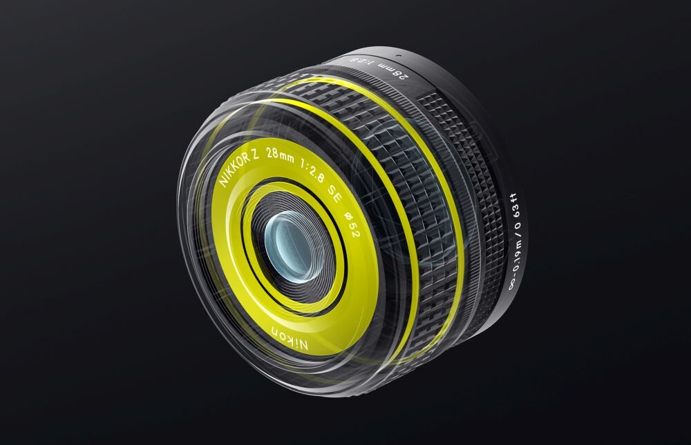 Obiektyw NIKON Nikkor Z 28mm f-2.8 SE   ogniskowa przysłona ostrość pierścienie optyka soczewki powłoki montaż bagnet światło jasność zoom filtry waga