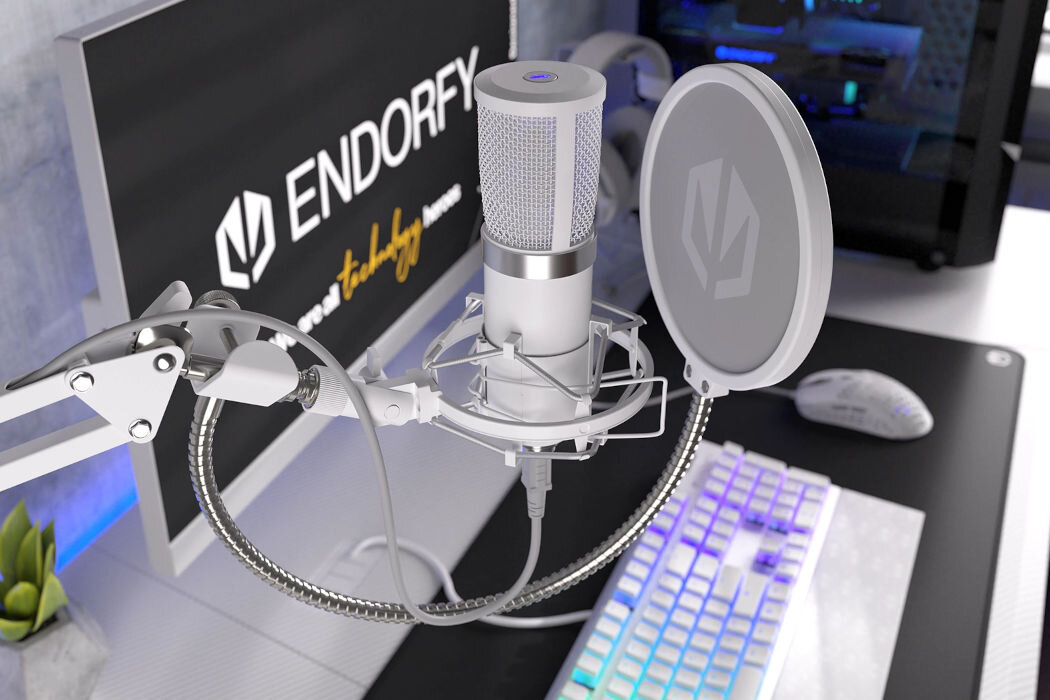 Mikrofon ENDORFY Solum Streaming Onyx White pop-filtr poziom mocowanie wibracja wstrząsy