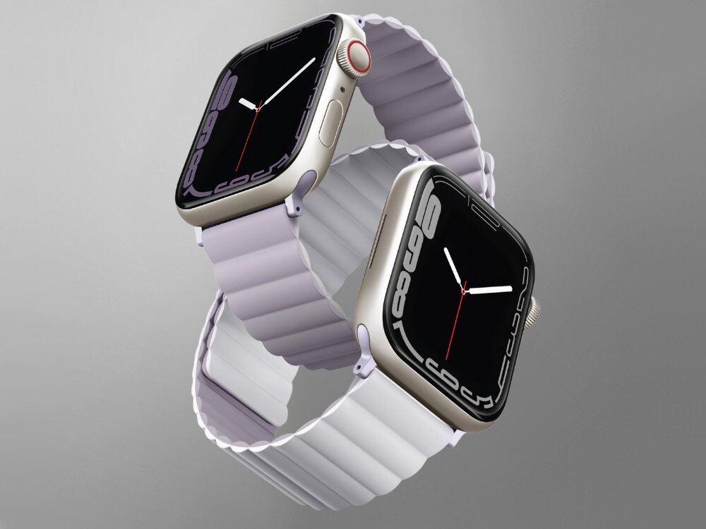 Pasek UNIQ Revix do Apple Watch Series 4/5/6/7/8/SE/SE 2022/Ultra (42/44/45/49 mm) Jasnoliliowy, Zmieniaj styl, jak chcesz, Przeplatane przez paski 2 zegarki