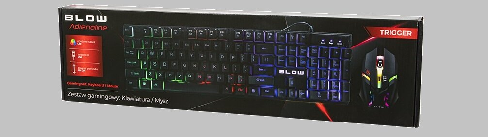 Zestaw BLOW Trigger Komfort użytkowania Podświetlana klawiatura wygodna myszka Wielokolorowe podświetlenie LED