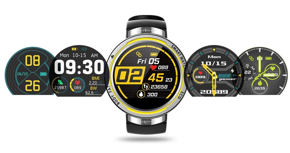 Smartwatch KUMI KU5  ekran bateria czujniki zdrowie sport pasek ładowanie pojemność rozdzielczość łączność sterowanie krew puls rozmowy smartfon aplikacja 