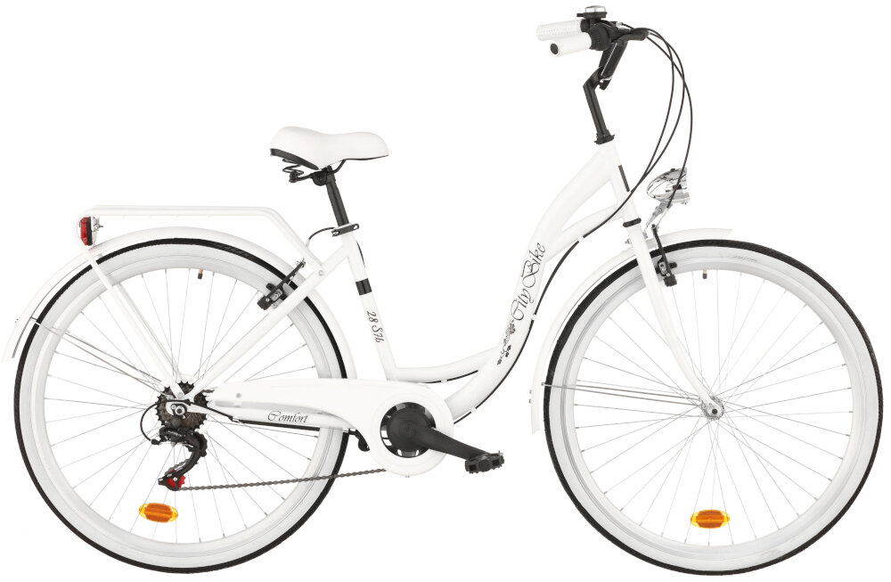 Rower miejski DAWSTAR Citybike S7B 26 cali damski Biały niesamowita kolorystyka troska o szczegóły pełne wyposażenie stopka odblaski dzwonek podzespoły marki SHIMANO Biały kolor