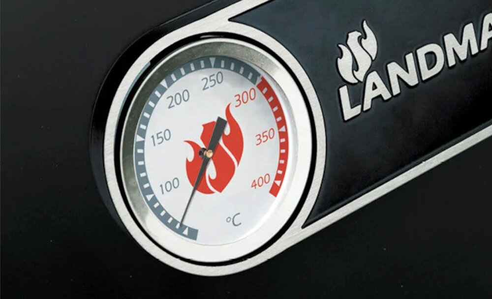 Grill gazowy LANDMANN Rexon PTS 3.1 12273 Czarny pokrywa utrzymuje optymalną temperaturę chroni okolice grilla przed nadmiarem dymu trwałość urządzenia wbudowany w pokrywę termometr