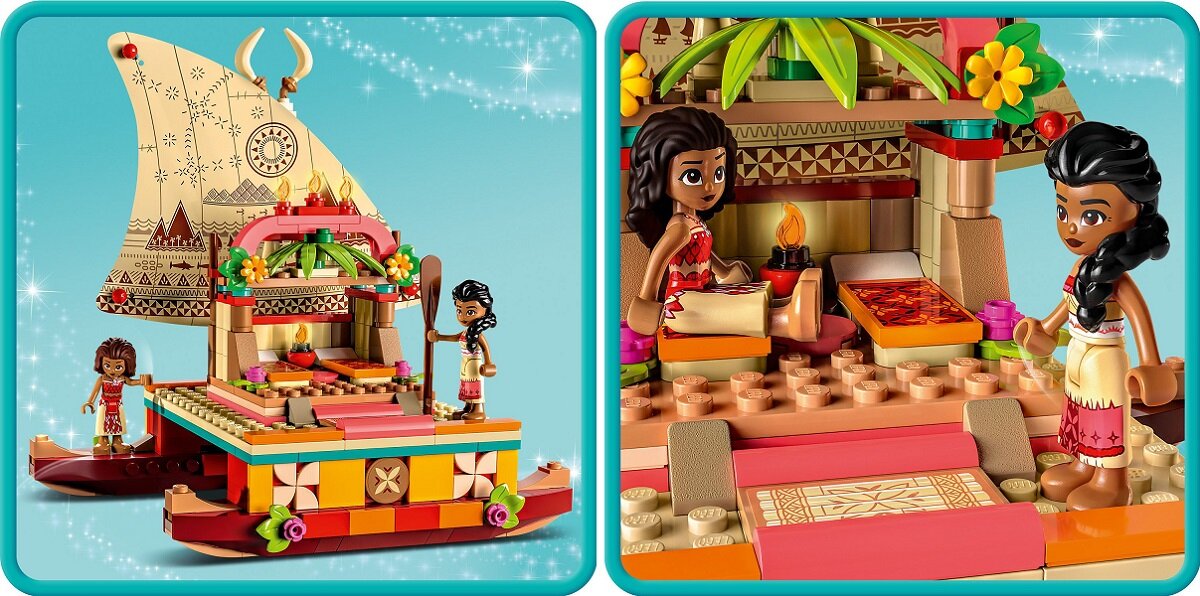 LEGO Disney Princess Katamaran Vaiany 43210 dziecko kreatywnść zabawa rozwój klocki figurki minifigurki jakość tradycja postacie rodzina przyjaciele inspiracja 3D Aplikacja