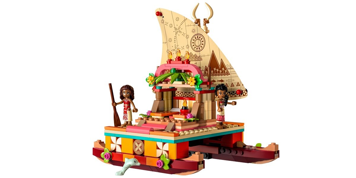 LEGO Disney Princess Katamaran Vaiany 43210 dziecko kreatywnść zabawa rozwój klocki figurki minifigurki jakość tradycja szczegółowy funkcje akcesoria role sceny łódź