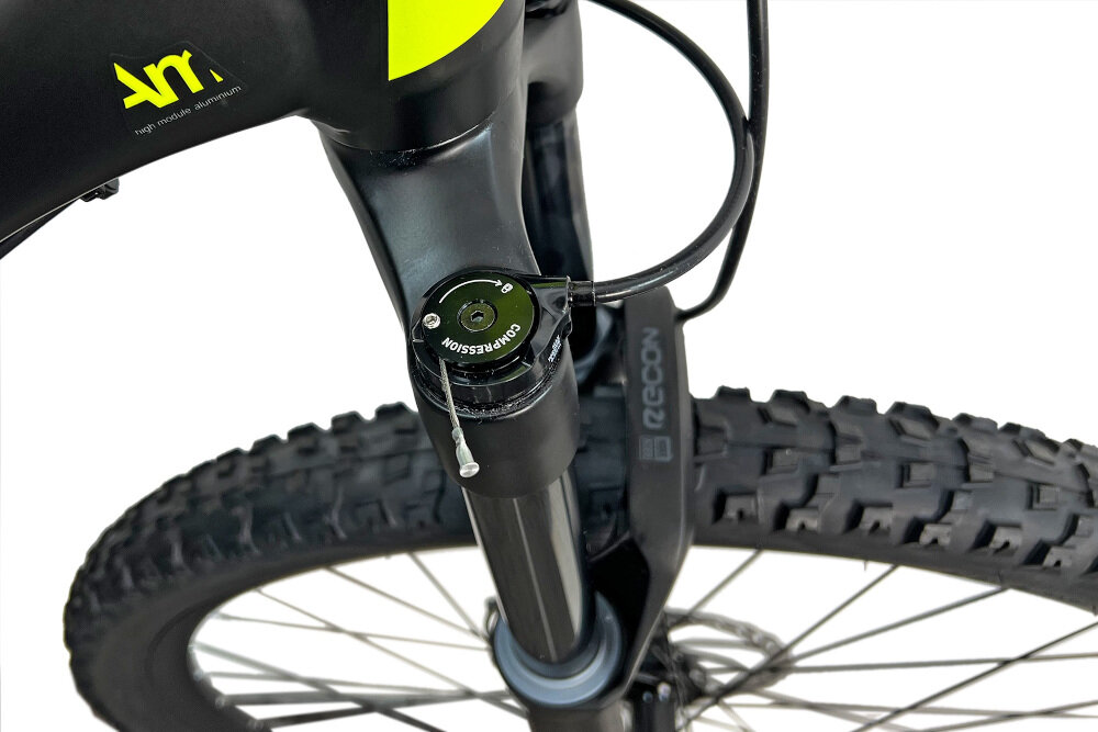 Rower górski MTB TORPADO Devon 1.9 M18 29 cali męski Czarno-żółty rower typu hardtail przedni amortyzator marki Rock Shox ułatwia najeżdżanie na przeszkody niweluje wstrząsy na kierownicy niska masa roweru duża sztywność