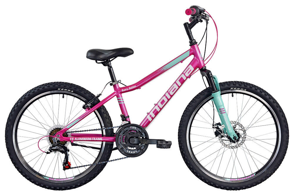 Rower młodzieżowy INDIANA Roxy Jr 24 cale dla dziewczynki Różowo-miętowy rama 2-letnia gwarancja najważniejsza część najwyższej jakości w różowym kolorze z miętowymi akcentami