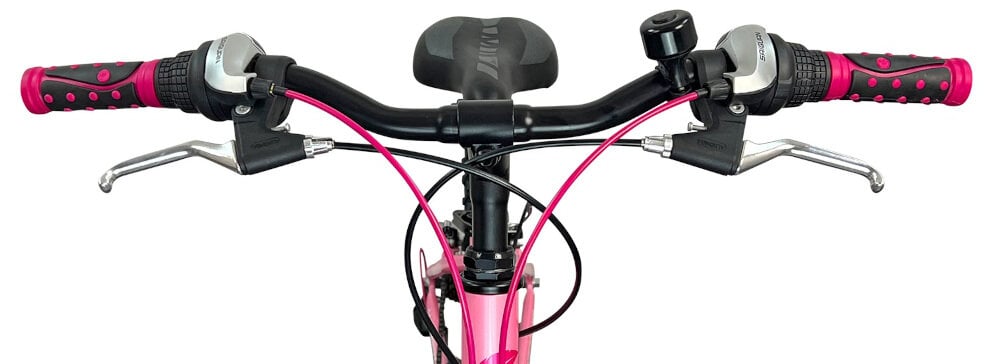Rower młodzieżowy INDIANA Roxy Jr 24 cale dla dziewczynki Różowy najwyższy komfort jazdy dziecko nie odczuje dyskomfortu zapewniona odpowiednia pozycja ciała uchwyty z antypoślizgowego materiału zabezpieczą ręce przed otarciami