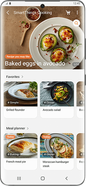 screen pokazuje możliwości, które możesz odkryć w aplikacji SmartThings Cooking