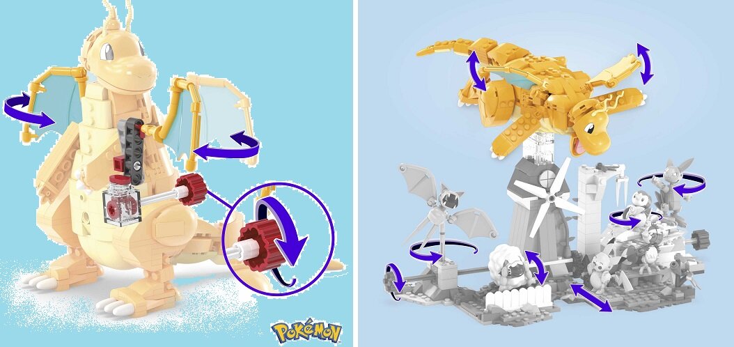 Klocki plastikowe MATTEL Pokemon Dragonite HKT25 chłopiec dziewczynka dziecko dzieciństwo zabawa kreatywność zestaw elementy ruchome elementy skrzydła