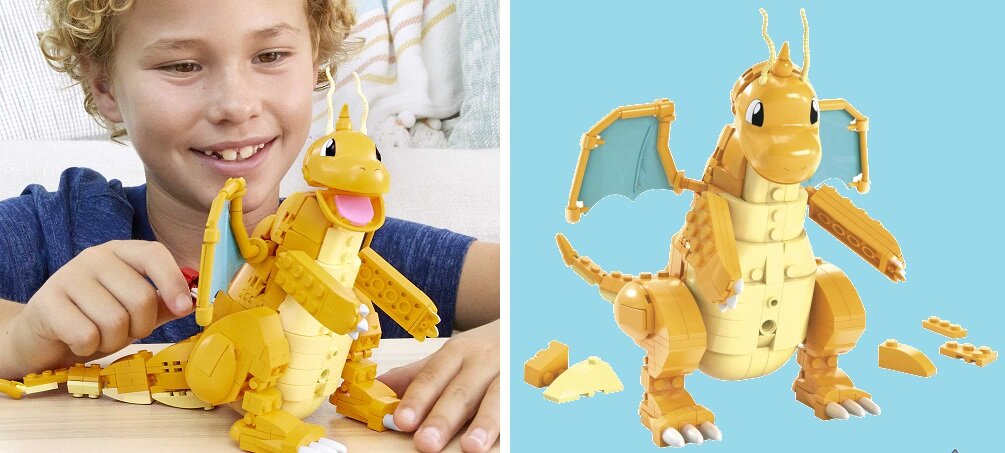 Klocki plastikowe MATTEL Pokemon Dragonite HKT25 chłopiec dziewczynka dziecko dzieciństwo zabawa kreatywność zestaw elementy ruchome elementy skrzydła