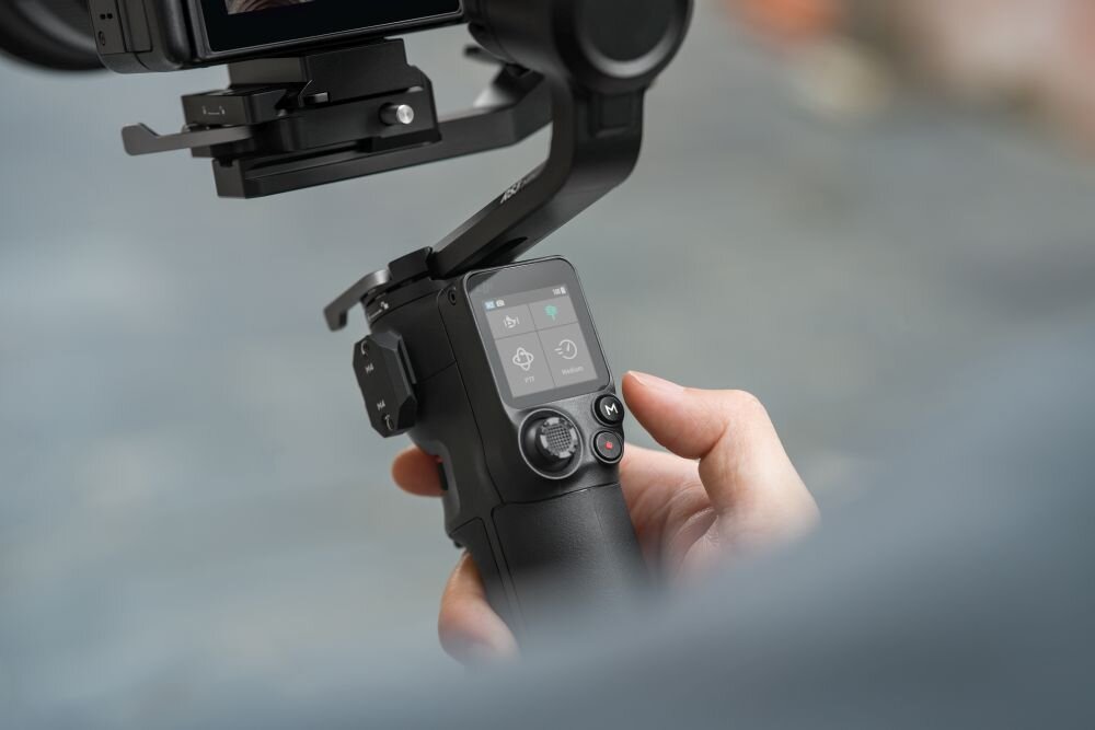 Gimbal DJI RS 3 Mini  fotografia stabilizacja nagrywanie żyroskop uchwyt zasilanie ładowanie bateria tryby przyciski złącza porty kompatybilność udźwig wykonanie pojemność 