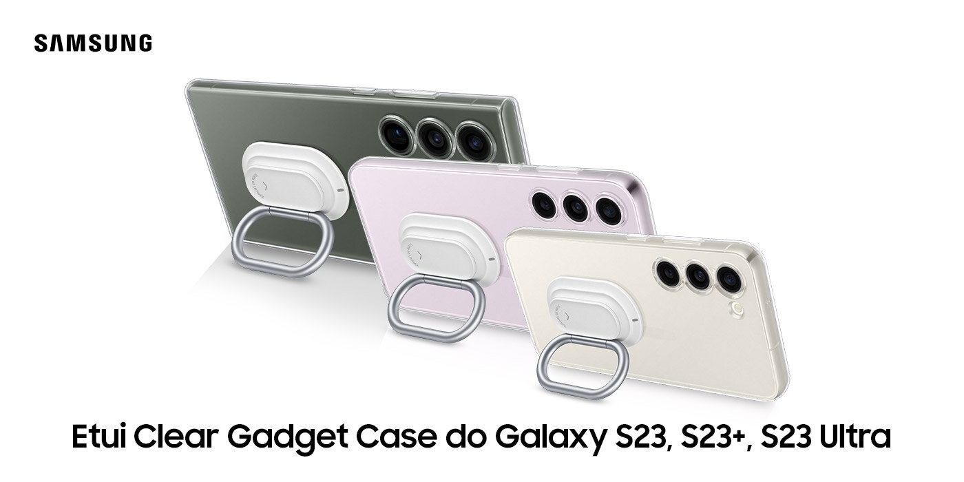 etui Clear Gadget Case założone na smartfony Galaxy S23 Ultra, Galaxy S23+ oraz Galaxy S23