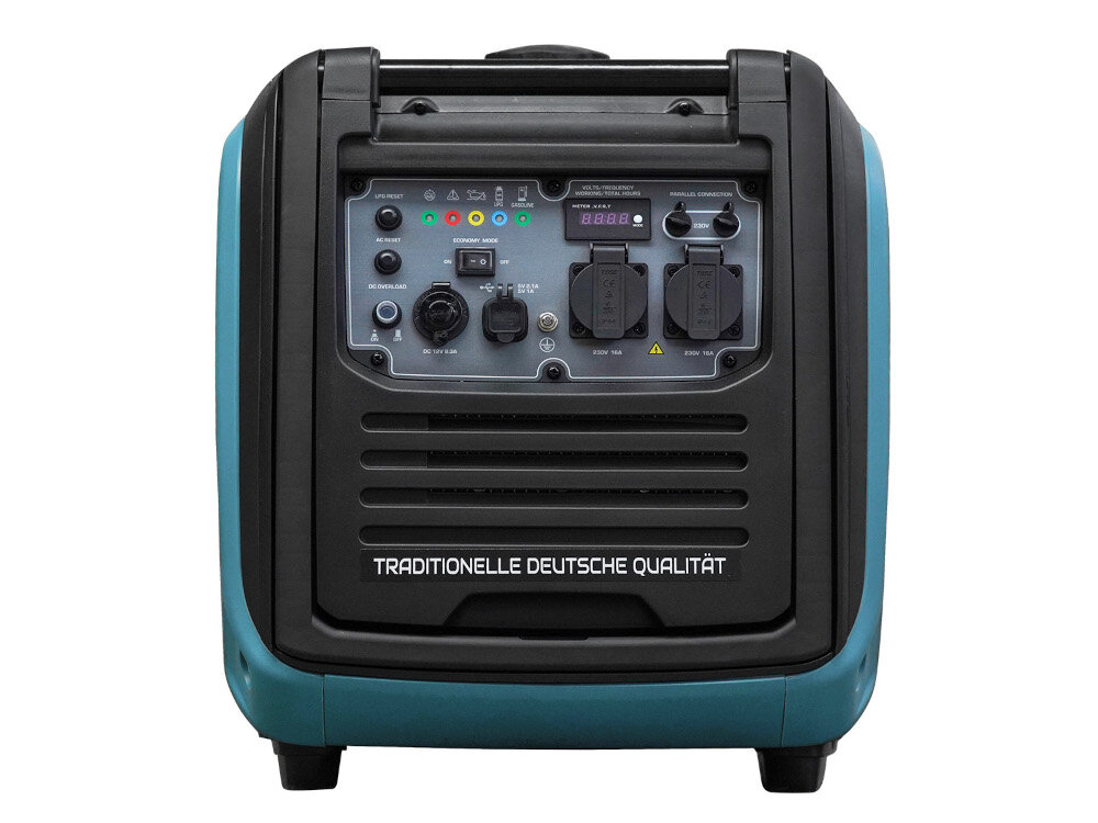 Agregat prądotwórczy KONNER & SOHNEN KS 4000iEG S gniazda 2 gniazad Schuko 230 V wejscie 12 V/8.3 A wbudowane gniazda USB-A 5V/1A oraz 5V/2.1A bezposrednie ladowanie