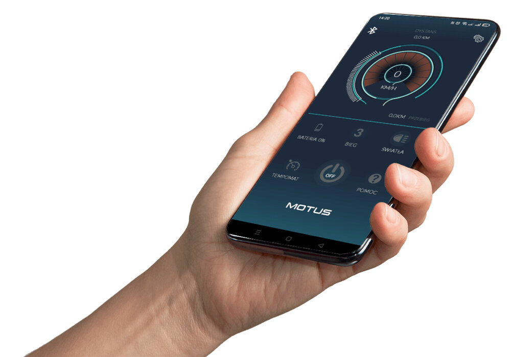 Hulajnoga elektryczna MOTUS Scooty 10 Plus Plus 2023 Turkusowy modul Bluetooth aplikacja mobilna Motus mozliwosc monitorowania na Android iOS