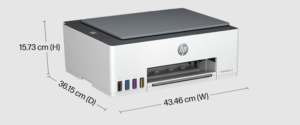 URZĄDZENIE WIELOFUNKCYJNE ATRAMENTOWE HP SMART TANK 580 drukowanie skanowanie kopiowanie tusz jakość kolor czerń zbiornik przyciski płynność oszczędność wymiary