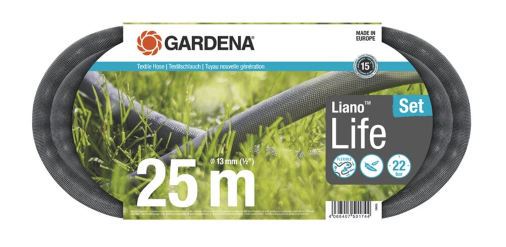 Wąż ogrodowy tekstylny GARDENA Liano Life zestaw 1-2 cala 25 m 18455-20 zestaw szybkozlacza dokumentacja