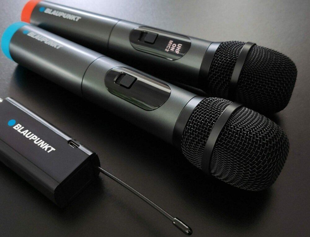 Mikrofon BLAUPUNKT WM60UDB konfiguracja UHF kanały złącze jack karaoke domowa rozrywka imprezy eventy