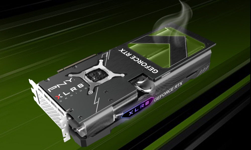 Karta graficzna PNY GeForce RTX 4070 Ti XLR8 Gaming Verto TF OC 12GB DLSS 3 chłodzenie radiator wentylatory temperatura