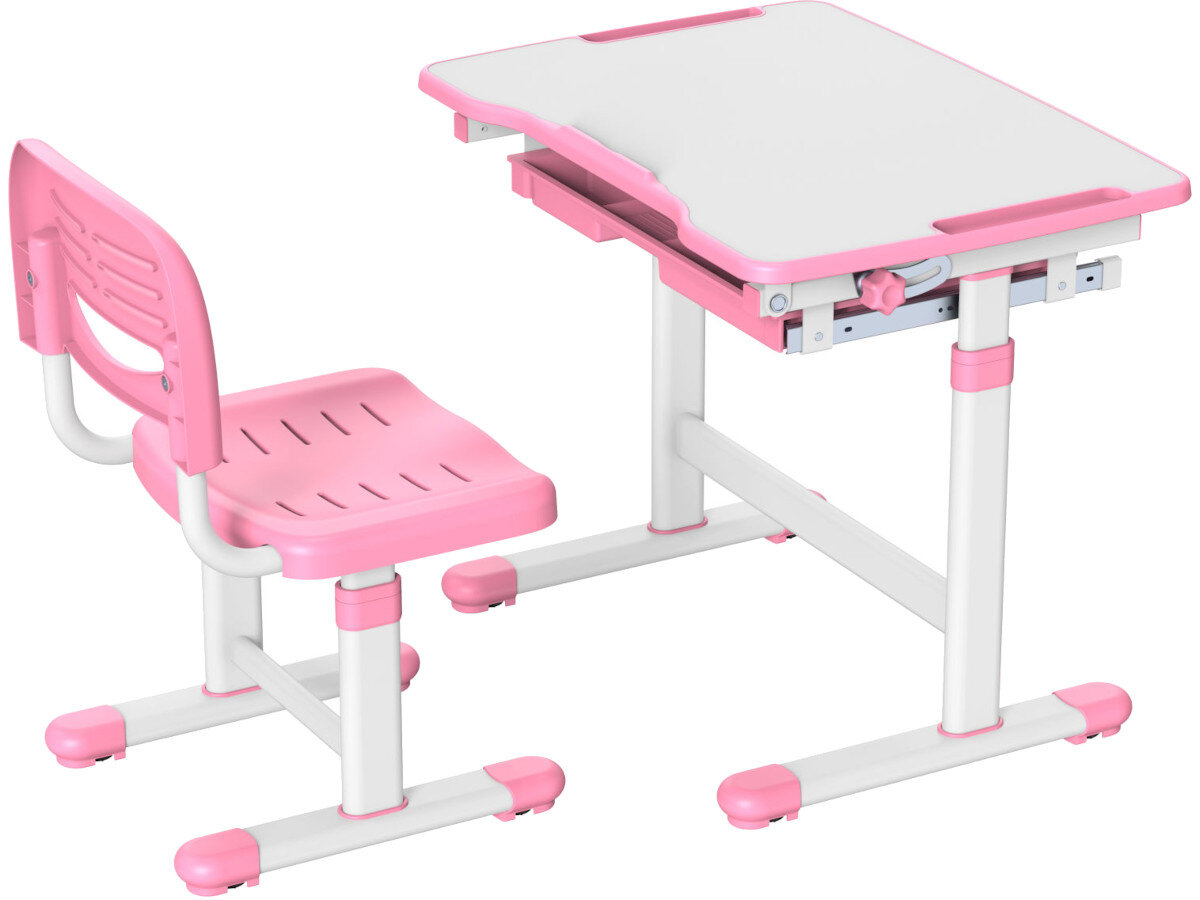 Biurko MOZOS DC-SET + Krzesło Różowo-biały wytrzymałość materiały stabilność trwałość