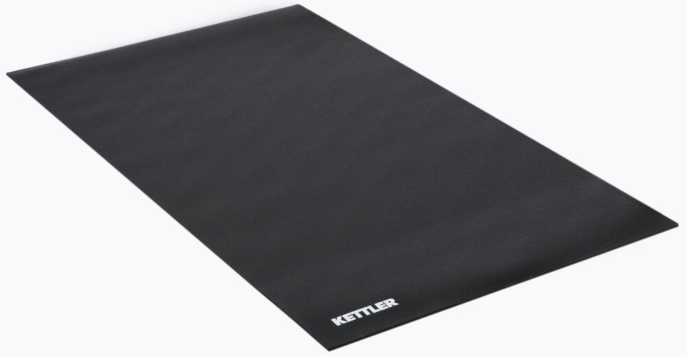 Mata pod sprzęt fitness KETTLER 220 x 100 cm w czarnym kolorze z winylu i poliestru grubość 0,5 cm zapobiega ślizganiu się miękka elastyczna łatwa w utrzymaniu czystości można prać w pralce