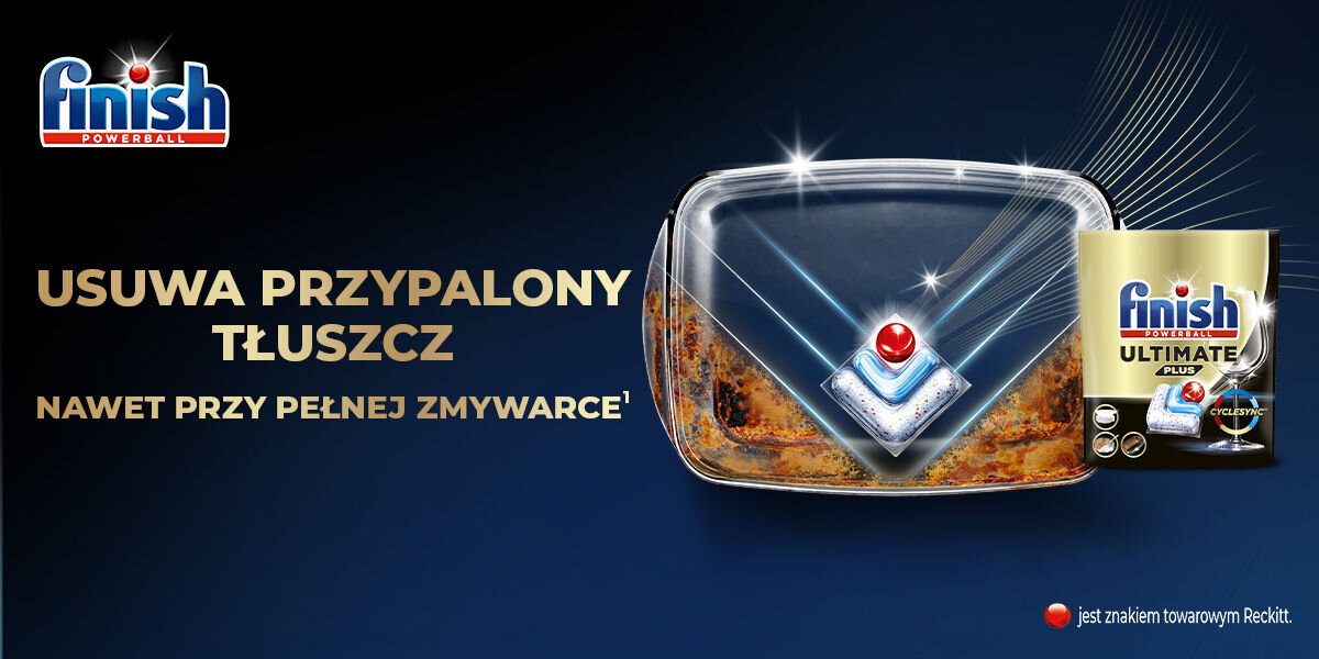 Kapsułki do zmywarki FINISH Powerball Ultimate Plus All in 1 Baking soda - 25 szt. usuwa przypalony tłuszcz nawet przy pełnej zmywarce