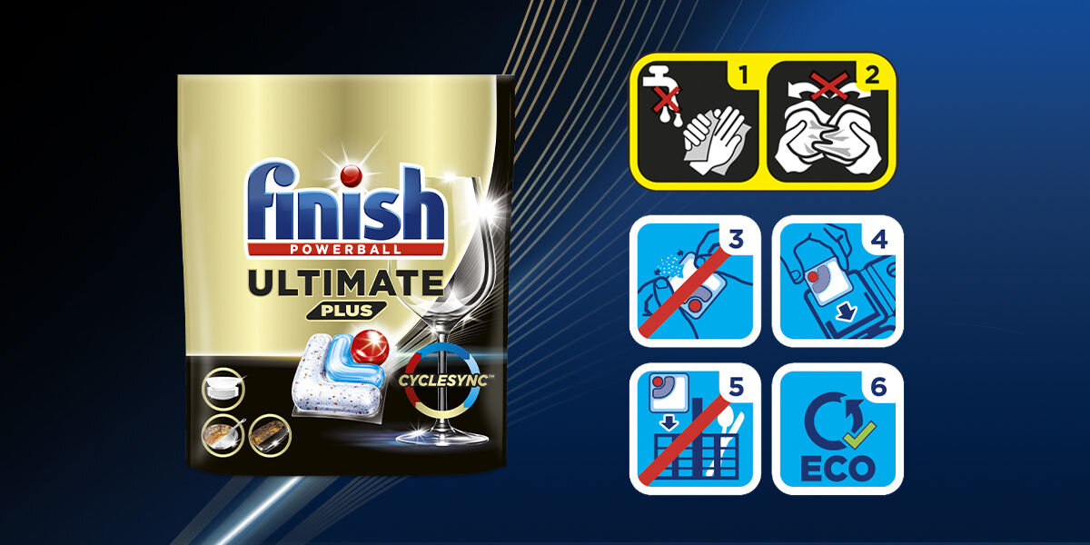 Kapsułki do zmywarki FINISH Powerball Ultimate Plus All in 1 Baking soda - 25 szt. sposó użycia instrukcja stosowania