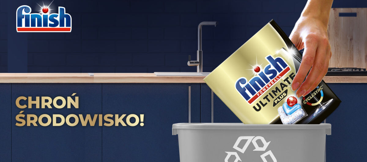Kapsułki do zmywarki FINISH Powerball Ultimate Plus All in 1 Baking soda - 25 szt. opakowanie do recyklingu wpływ na środowisko