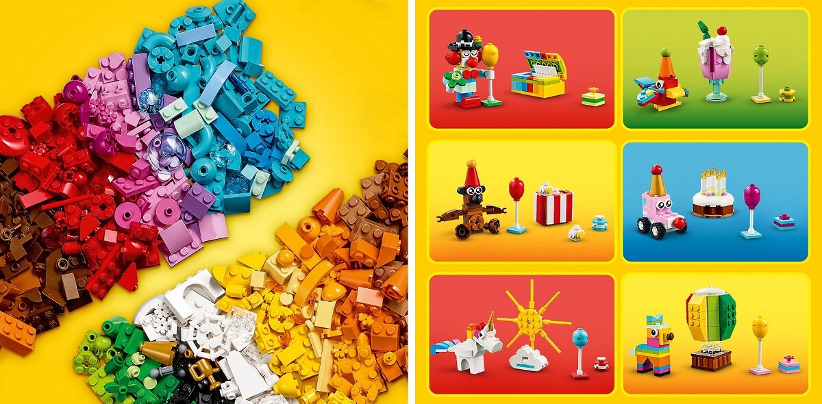 LEGO CLASSIC Kreatywny zestaw imprezowy 11029 dziecko kreatywność zabawa nauka rozwój klocki figurki minifigurki jakość tradycja konstrukcja nauka wyobraźnia role jakość bezpieczeństwo wyobraźnia budowanie pasja hobby funkcje instrukcja aplikacja LEGO Builder