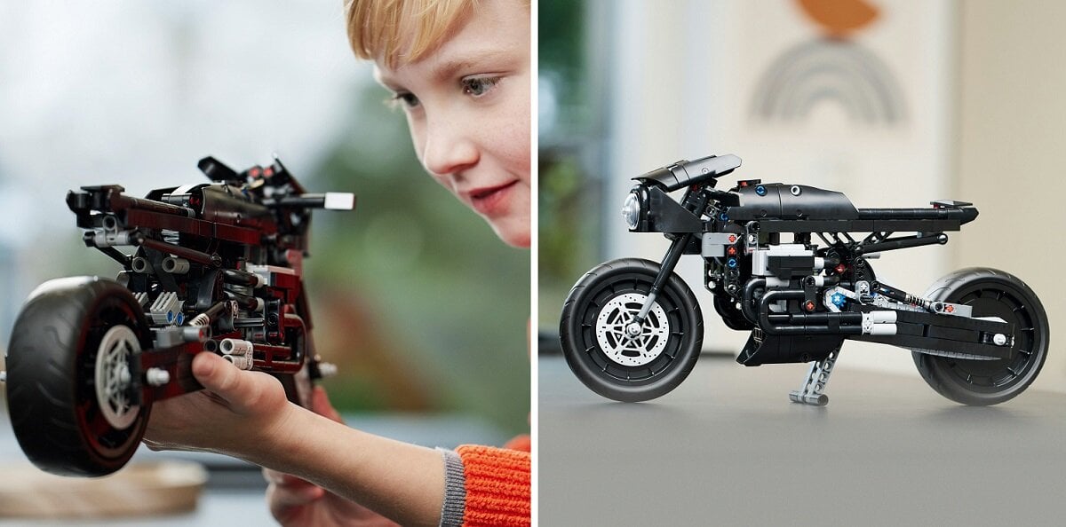 LEGO Technic Batman - Batmotor 42155 dziecko kreatywność zabawa nauka rozwój klocki figurki minifigurki jakość tradycja konstrukcja nauka wyobraźnia role jakość bezpieczeństwo wyobraźnia budowanie pasja hobby funkcje instrukcja aplikacja LEGO Builder superbohaterowie wyzwanie gratka