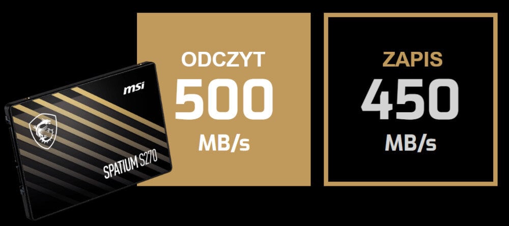 Dysk MSI Spatium S270 480GB SSD wydajność prędkość przepustuwość parametry