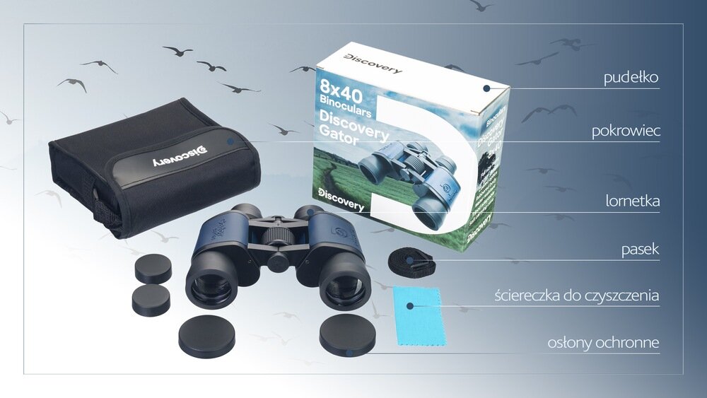 Lornetka LEVENHUK Discovery Gator 8x40 akcesoria wytrzymały pokrowiec ściera zakrywki 