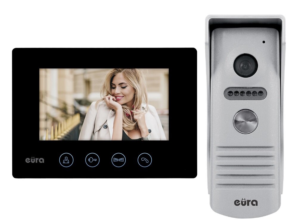 Wideodomofon EURA Feniks VDP-40A3B Czarny zestaw monitor kaseta zewnetrzna adapter sieciowy DC 12V-VZA-63A3 wysoki poziom bezpieczenstwa