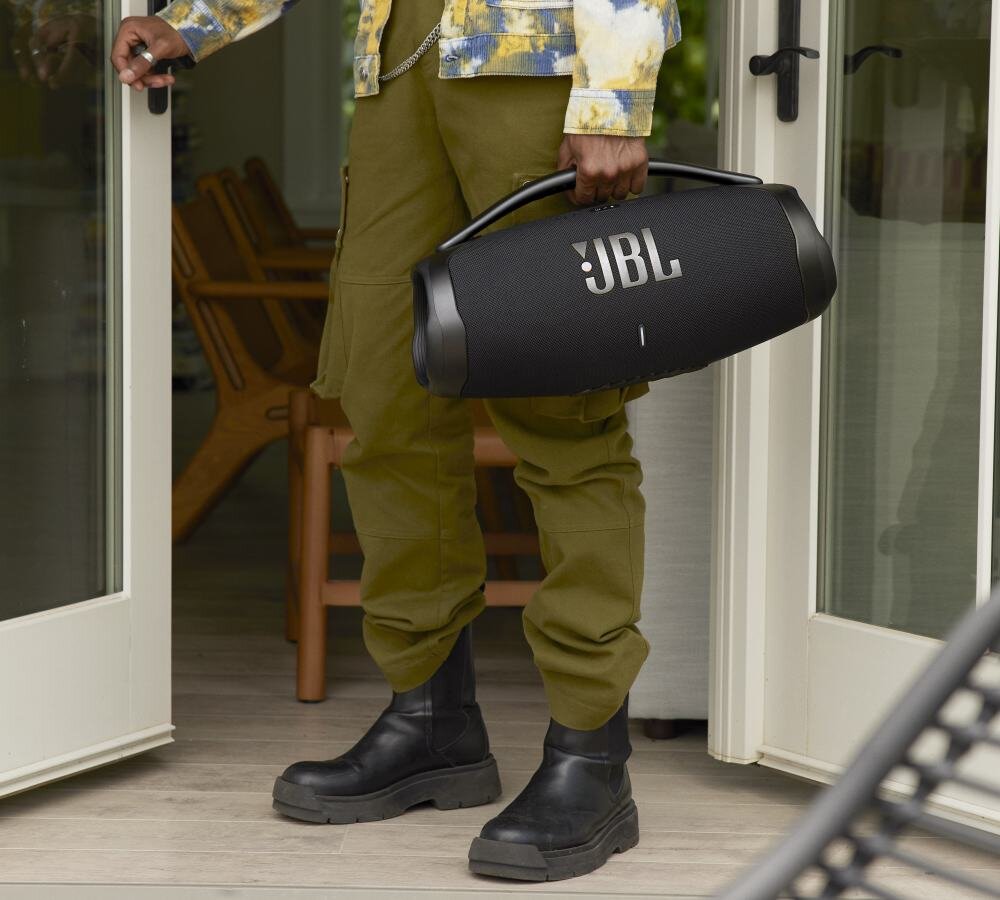 Głośnik JBL Boombox 3 WiFi mobilność bas moc strumieniowanie czas pracy czas działania ładowanie odporność zabezpieczenie 