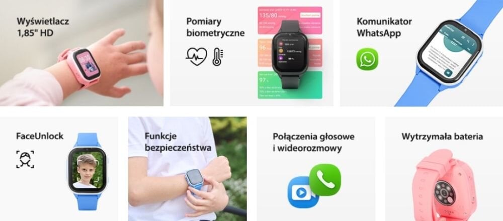 Smartwatch GARETT Kids Sun Ultra 4G   ekran bateria czujniki zdrowie sport pasek ładowanie pojemność rozdzielczość łączność sterowanie krew puls rozmowy smartfon aplikacja 