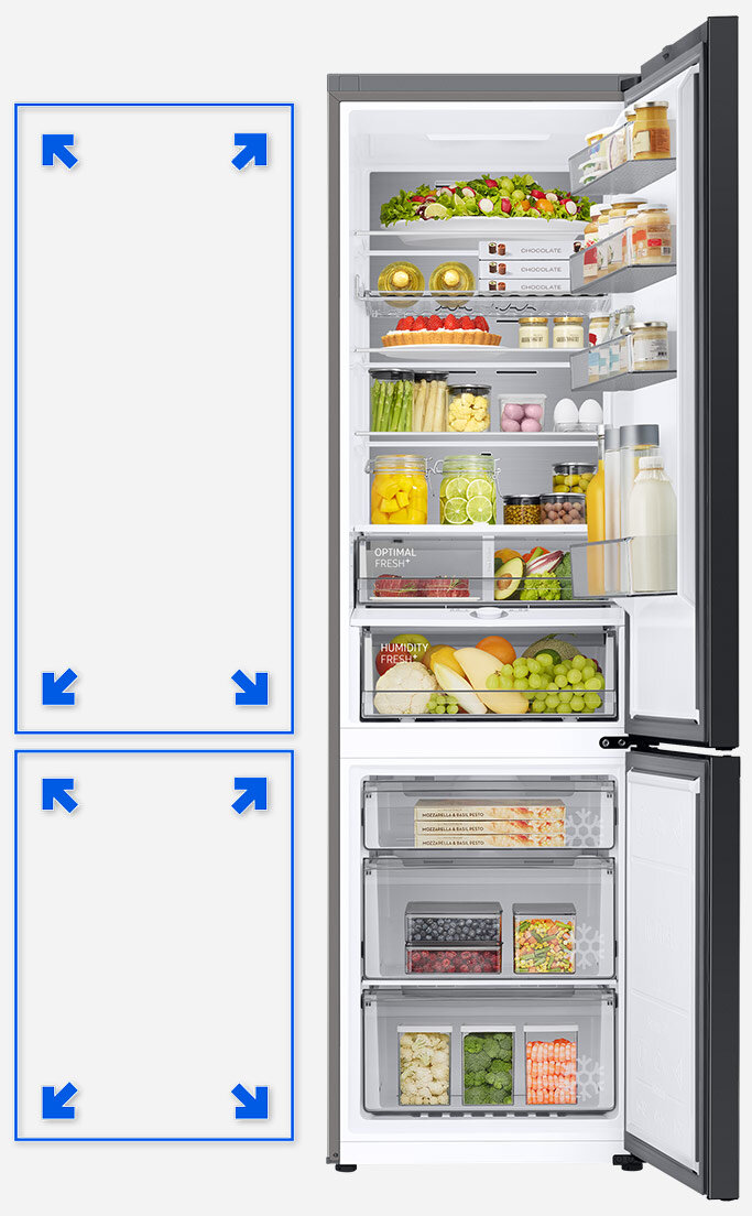 Vizualizarea efectului obținut în frigiderul RB38C7B5DS9 datorită utilizării tehnologiei SpaceMax™