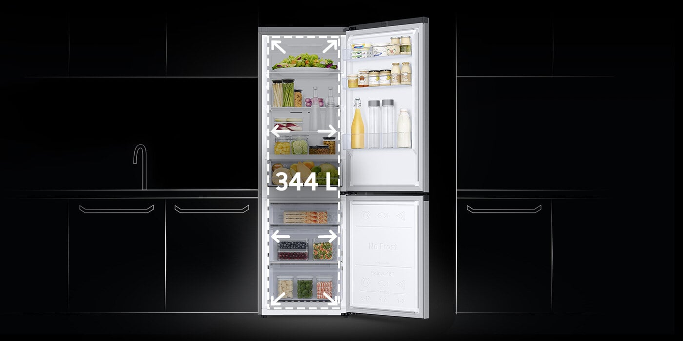 334 litrów - powiększona pojemność lodówki Samsung RB34C671DSA z oferty sklepu Media Expert zaprezentowana na ilustracji