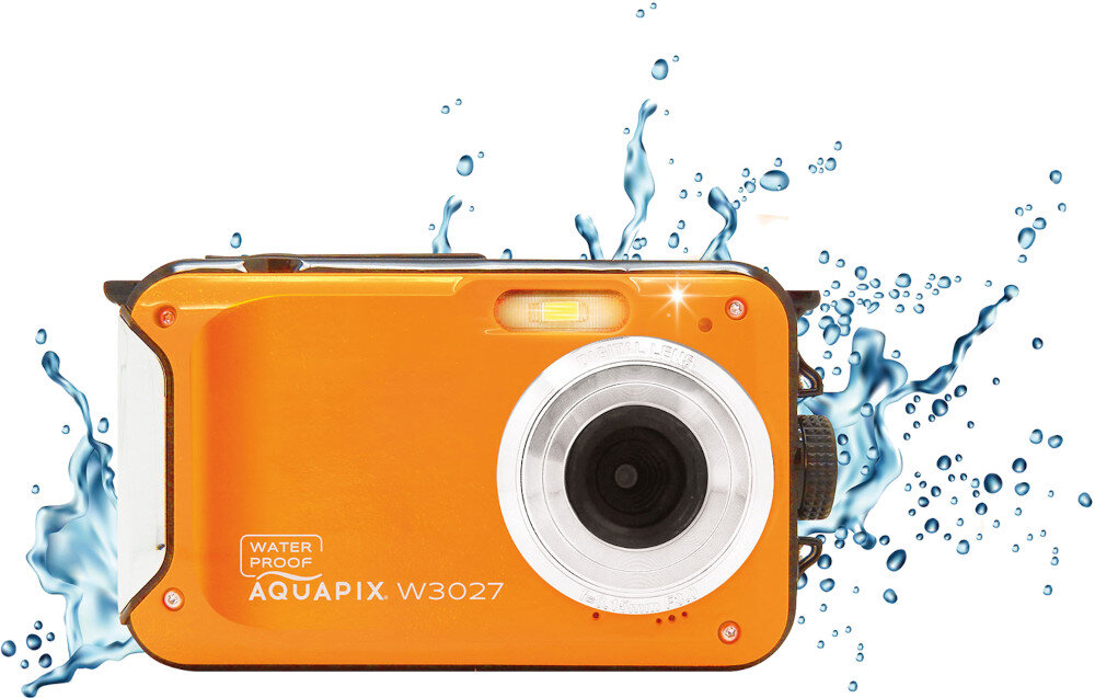 Aparat EASYPIX Aquapix W3027-O Wave Pomarańczowy uchwyt wielkość ergonomia bateria żywotność pamięć