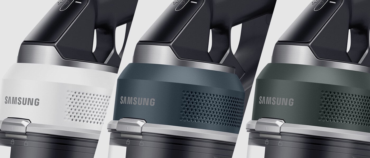 Biały, seledynowy i zielony odkurzacz Jet 85 premium marki Samsung z Media Expert