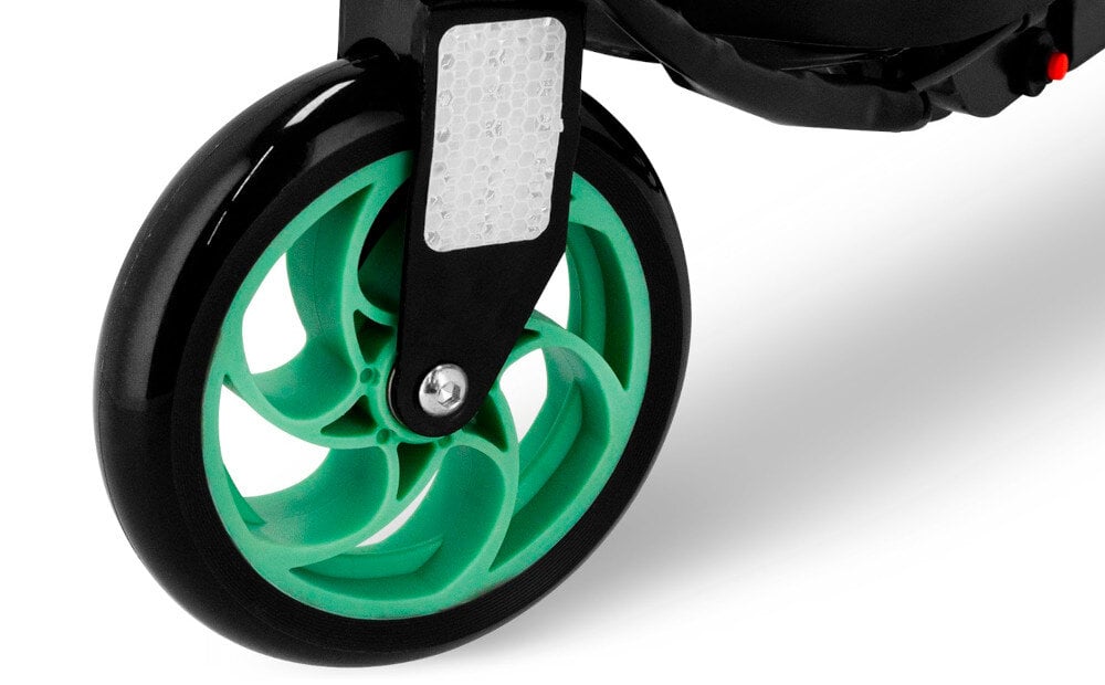 Hulajnoga elektryczna SPOKEY Mizzaro Czarno-zielony dwa pelne kola rozmiar 5,5 cala z wysokogatunkowej gumy odpornej na uszkodzenia mechaniczne swoboda plynnego poruszania sie
