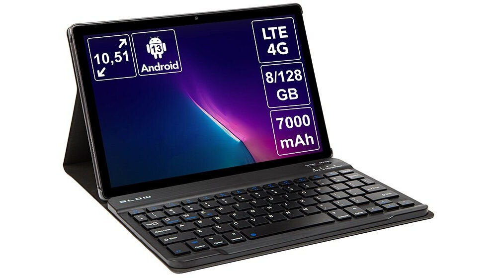 Tablet BLOW PlatinumTAB11 10.51 8/128 GB LTE Wi-Fi Szary + Klawiatura bateria o pojemności 7000 mAh długotrwała praca bez konieczności ładowania lekka konstrukcja i kompaktowe wymiary 246,4 x 161,5 x 7,3 mm
