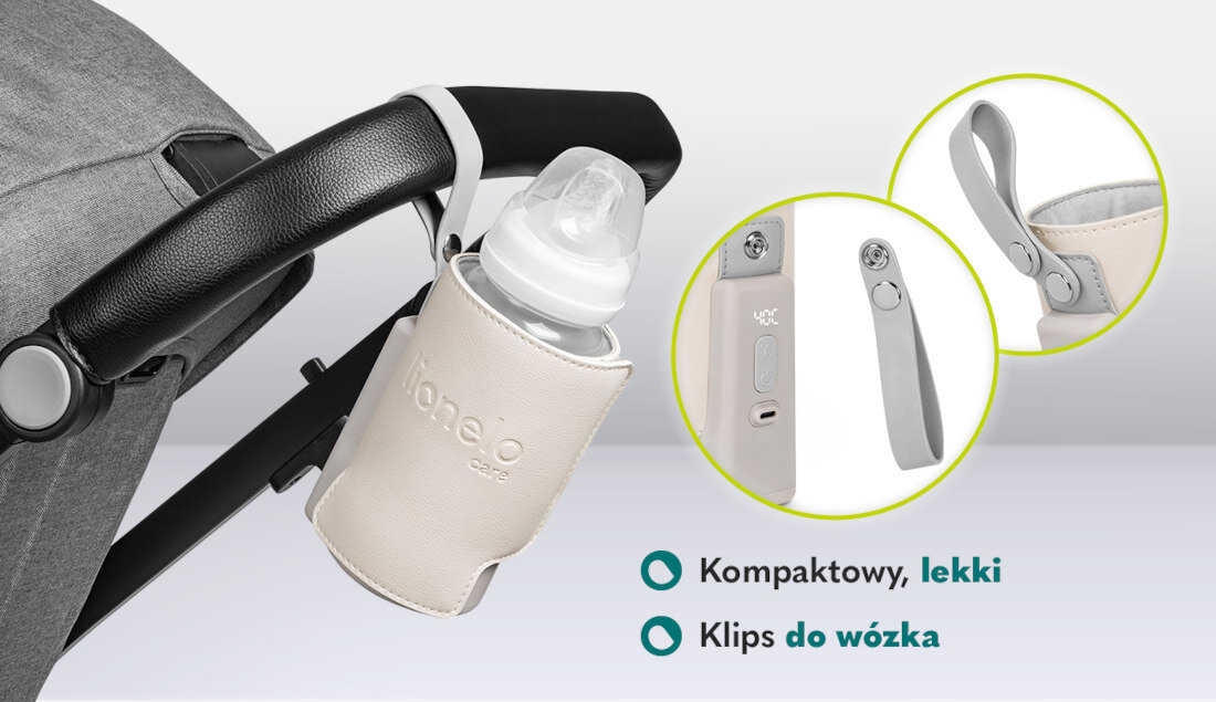 Podgrzewacz do butelek LIONELO Thermup Go Plus Beżowy mobilny pasek klips poręczny kompaktowy